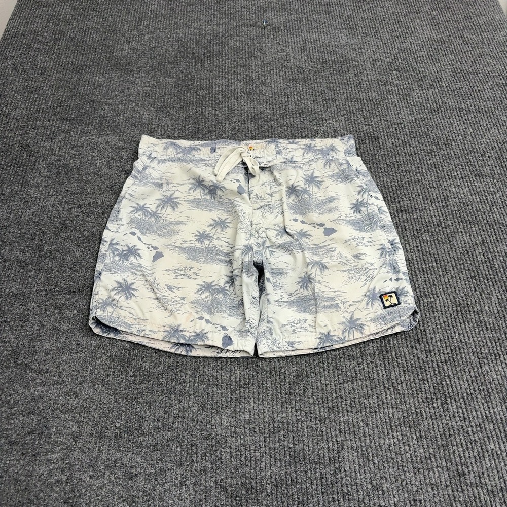Marine Layer Board Shorts Mens 32 White Cotton Nylon Palm Tree Hawaiian Beach